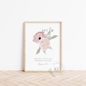 Islamic Digital Print – Quran 57:4 | “And He is with you wherever you are” | Soft Pink Floral Art | Muslim Wall Decor | Instant Download