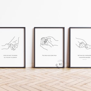 Islamic Nursery Digital Print Set of 3 – Mother & Baby Line Art | Faith-Inspired Quotes | Muslim Baby Room Decor | Printable Wall Art