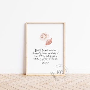 Islamic Wall Art Digital Print – Hadith Al-Bukhari | “True Wealth is Contentment” | Muslim Home Decor | Floral Quranic Quote | Ramadan Gift