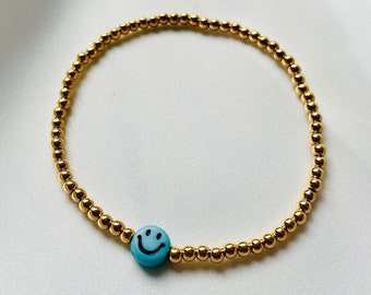 Smiley Armband I 14 Karat vergoldet I Perlen (3 mm) I Happy Face