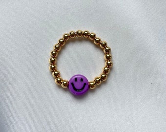 Smiley Ring I 14 Karat vergoldet I Perlen (3 mm) I Happy Face