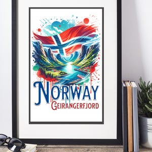Norway Geirangerfjord Poster, Norwegian Fjord Wall Art, Norway Travel Print, Nordic Decor, Norway Cruise Digital Download, Geiranger Norway