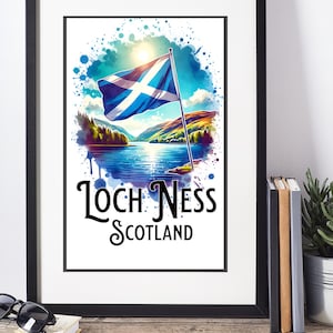 Loch Ness Poster Scotland Nessie Print Scottish Flag Wall Art Printable Gifts Digital Download Scottish Saltire