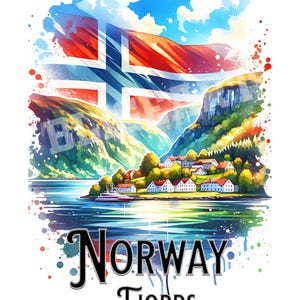 Norwegen Fjorde Norwegische Flagge Skandinavien DIGITAL DOWNLOAD Nordische Nordlichter Vikings Urlaub Kreuzfahrt