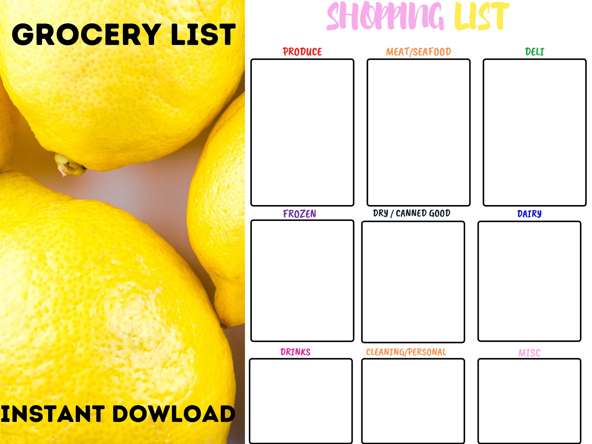 grocery list printable etsy
