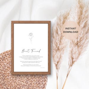 Impresión de mejor amiga: copia digital imprimible, cita, carta, descarga digital, descarga instantánea, regalo para ella, amistad, hermanas del alma