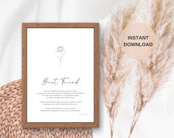 Best Friend Print - Printable Digital Copy, quote, letter, digital download, instant download, gift for her, friendship, soul sisters