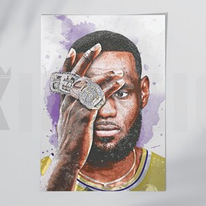 Lebron James King With Crown Portrait Fan Art Painting Style Digital Image  .PNG File 