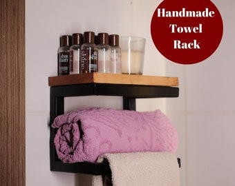 Handmade Wood Towel Rack Modern Touch for Your Bathroom Wooden Kitchen Towel Rack Kitchen Guest Towel Holder Metal