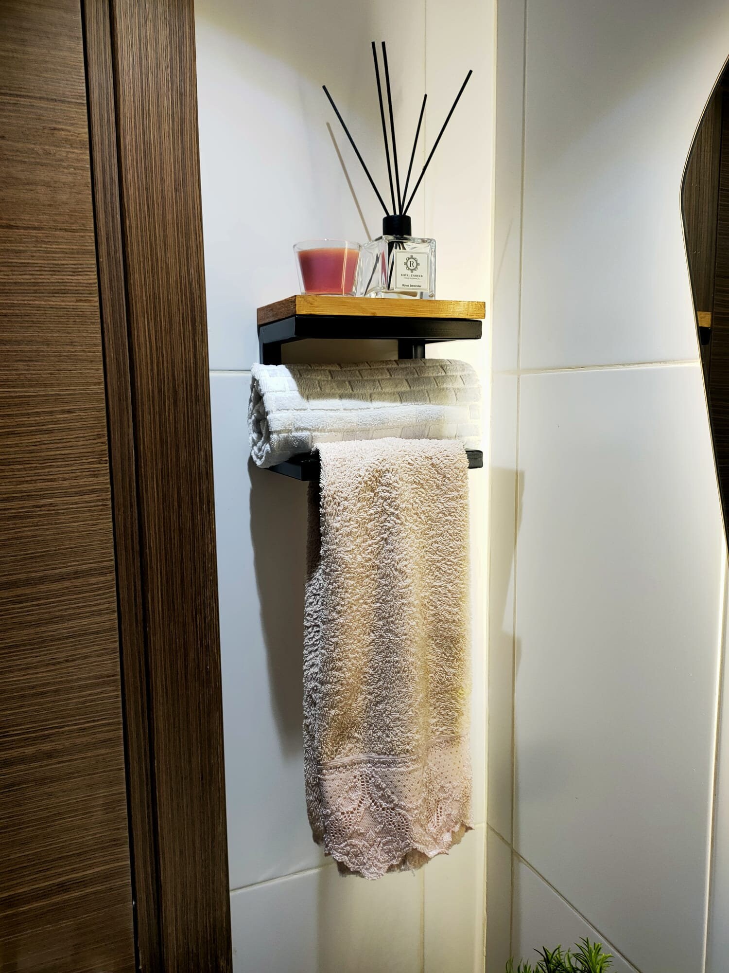 Handmade Wood Towel Rack Modern Touch for Your Bathroom Wooden Kitchen