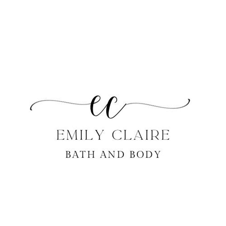 May include: A minimalist logo in black on a white background. The logo features the cursive letters "ec" connected by a flowing line, with the words "EMILY CLAIRE" and "BATH AND BODY" below in a clean, sans-serif font.