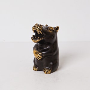 Bronze Sitting Hippo Statue, 3.6&quot; Animal Figurine, Hippopotamus, African, Handmade Decoration, Office Decor, Birthday Gift, Home Gifts