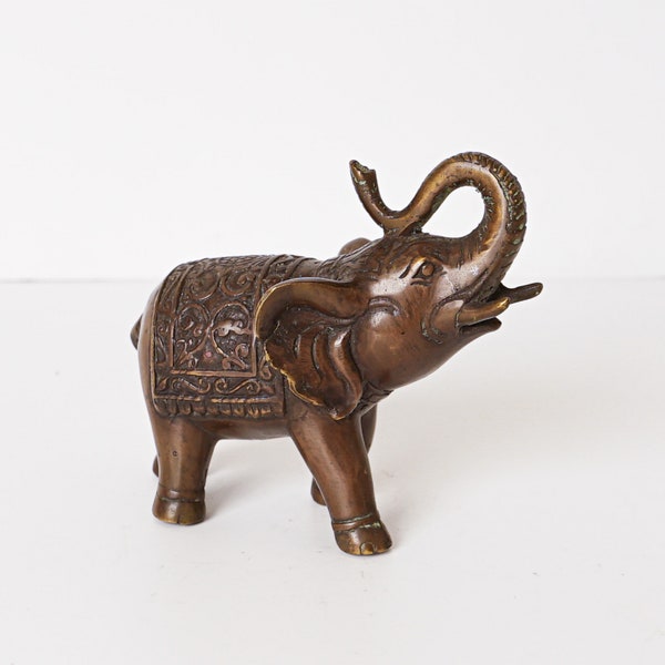Bronze Elephant Figurine, 4.2"  Statue, Brass Decor, African Animal Ornament, Tusk, Unique, House Decor, Housewarming, Gift for Her