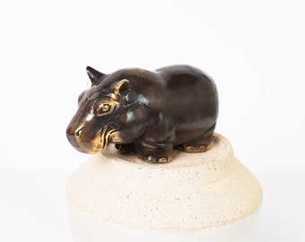 Bronze Hippo Figurine, 1.3"  Animal Statue, Brass Decor, Animal Ornament, Hippo, Office Decor, Gift for Mom, Gift for Dad, Gift for Her