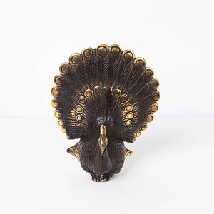 Bronze Peacock Figurine, 5.6 Inch Animal Statue, Brass Decor, Animal Ornament, Nursery Decor, Livingroom Decor, Gift for Her, Memorial Gift image 3