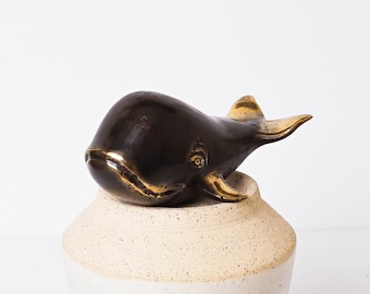 Bronze Whale Figurine, 1.8"  Animal Statue, Brass Decor, Animal Ornament, Fish, Housewarming, Nursery Decor, Gift for Women, Birthday Gift