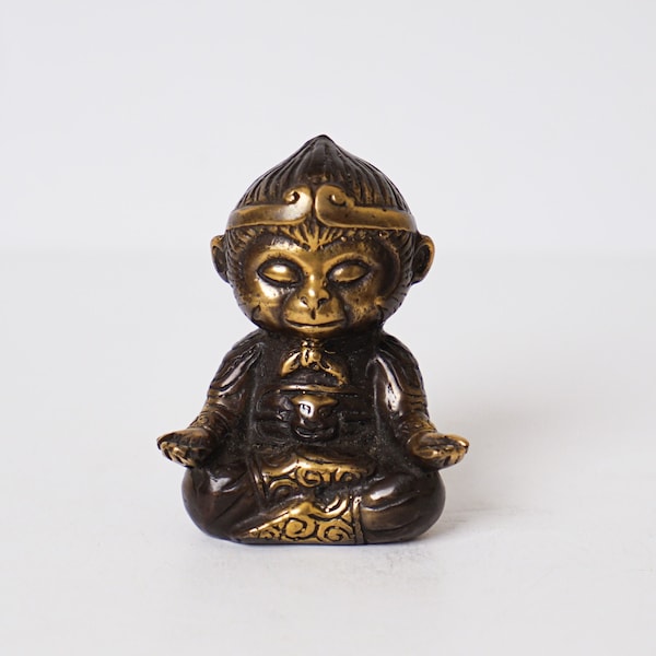 Bronze-Affen-König-Statue, 2,8 "Tierfigurine, Chinesisch, Spirituell, Miniatur, handgemacht, Kinderzimmer-Dekor, Geschenk für Kind, Geschenk für Bruder