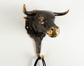 Bronze buffalo Hook, 6" Animal Figurine, Wall Hook, Unique Miniature, Antique, Handmade, Office Decor, Gift for Her, Gift for Sister