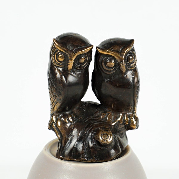 Bronze Owl Couple Statue, 3" Bird Figurine, Cute Animal, Art, Antique, Handmade, House, Nursery Decor, Couple Gift, Daughter Gift, Birthday