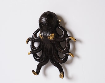 Bronze Octopus Hook, 5.5 Inch Animal Figurine, Wall Hook, Art, Unique Miniature, Handmade Statue, Housewarming, Room Decor, Birthday Gift