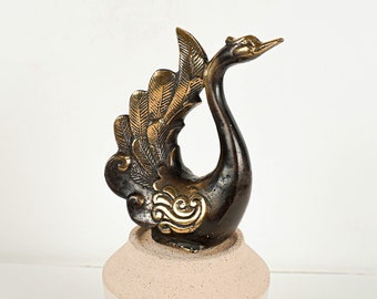 Bronze Swan, 4.6" Animal Figurine, Art, Bird, Brass, Unique Miniature, Handmade, Kitchen Decor, Table Decor, Gift for Her, Birthday Gift