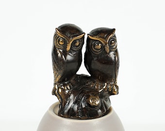 Bronze Owl Couple Statue, 3" Bird Figurine, Cute Animal, Art, Antique, Handmade, House, Nursery Decor, Couple Gift, Daughter Gift, Birthday