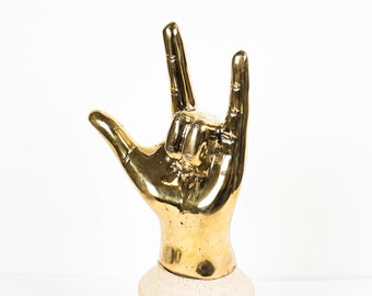 Metal Hand Bronze Statue, 7.6" Art, Rock Sign, Rock'n'roll, Jewelry Holder, Handmade, Bedroom Decor, Gift for Husband, Gift for Her