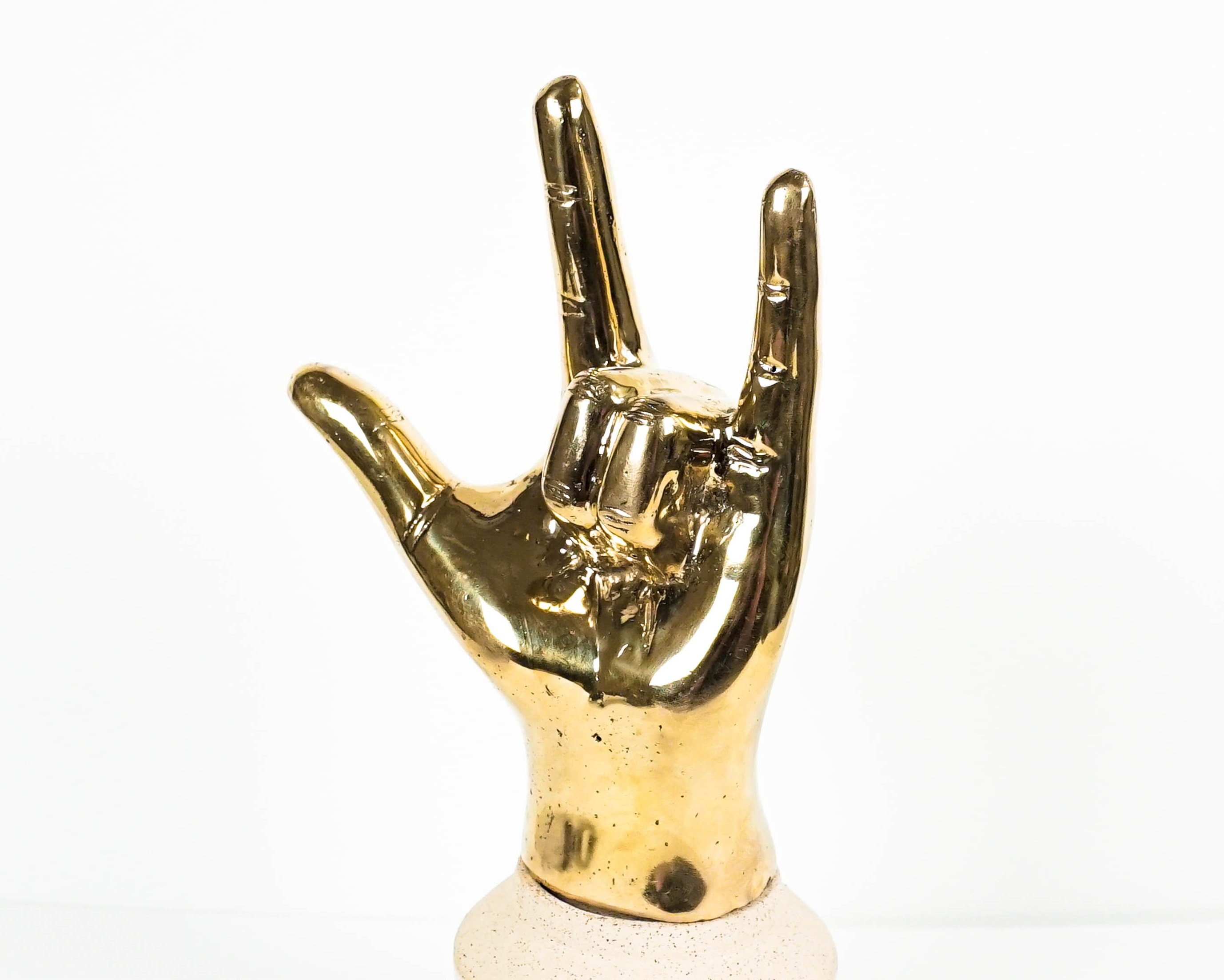 Metal Hand Bronze Statue, 7.6" Art, Rock Sign, Rock'n'roll, Jewelry Holder, Handmade, Bedroom Decor, Gift for Husband, Special Gift
