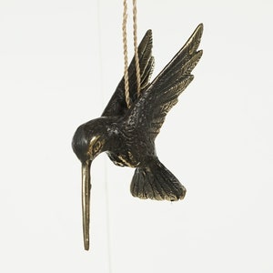 Bronze Hummingbird Decor, 5.5&quot; Handmade Statue, Wall Decor, Hanging Figurine, Colibri, Bird, Animal, Unique, House Decor, Gift for Her