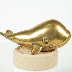 Bronze Gold Whale Figurine, 2" Animal Statue, Brass Decor, Animal Ornament, Fish, Ocean Decor, Unique Decor, Gift for Her, Birthday