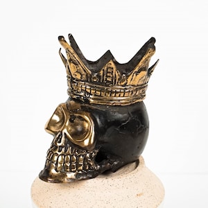 King Skull Crown Bronze Statue, 3.5&quot; Gothic Figurine, Unique, Brass Art, Handmade Statue, House Decor, Room Decor, Best Gift for Him