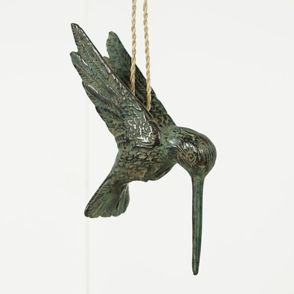Bronze-Kolibri-Dekor, 14,5 cm handgemachte Statue, Wand-Dekor, hängende Figur, Colibri, Vogel, Haus-Dekor, ästhetisches Raumdekor, Geschenk für sie