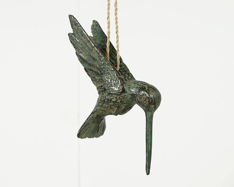 Bronze Hummingbird Decor, 5.5 Handmade Statue, Wall Decor, Hanging Figurine, Colibri, Bird, House Decor, Aesthetic Room Decor, Gift for Her image 1