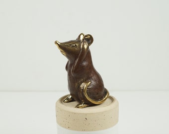 Bronze Mouse Figurine, 3" Animal Statue, Brass Decor, Animal Ornament, Mouse Statue, Room Decor, Table Decor, Birthday, Gift for Women