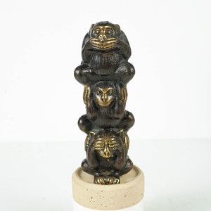 Bronze Three Wise Monkeys Statue, 5.6" Animal Figurine, Spiritual, Miniature, Handmade Statue, House Decor, Appreciated Gift, Gift for Him