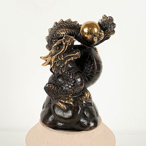 Bronze Dragon Statue, 4.3&quot; Figurine, Chinese Dragon, Mystical Animal, Bronze art, Unique, Handmade, Room Decor, Birthday Gift For Him