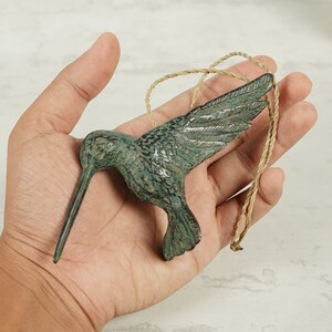 Bronze Hummingbird Decor, 5.5 Handmade Statue, Wall Decor, Hanging Figurine, Colibri, Bird, House Decor, Aesthetic Room Decor, Gift for Her image 3