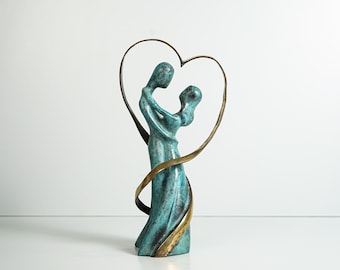 Figura abstracta de bronce para pareja, estatua de 28 cm, escultura abstracta moderna, hecha a mano