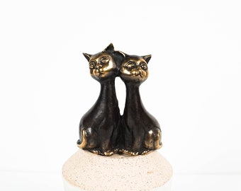 Bronze Cat Couple Statue, 3.6" Cute Animal Figurine, Warm, Art, Unique Miniature, Handmade, Room Decor, Office Decor, Wedding Gift, Birthday