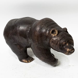 Bear Bronze Figurine, 10&quot; Length Animal Statue, Brass Decor, Animal Ornament, Wild Animal, Living Room Decor, Gift for Dad, Memorial Gift