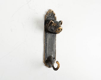 Bronze Pig Hook, 5.6" Animal Figurine, Wall Hook, Art, Unique Miniature, Antique, Unique Decor, Handmade, Room Decor, Birthday Gift for Him