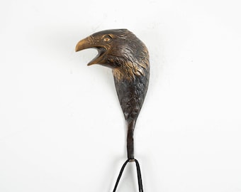 Bronze eagle Hook, 7.1" Animal Figurine, Wall Hook, Unique Miniature, Handmade Decoration, Office Decor, Indoor Decor, Gift for Him