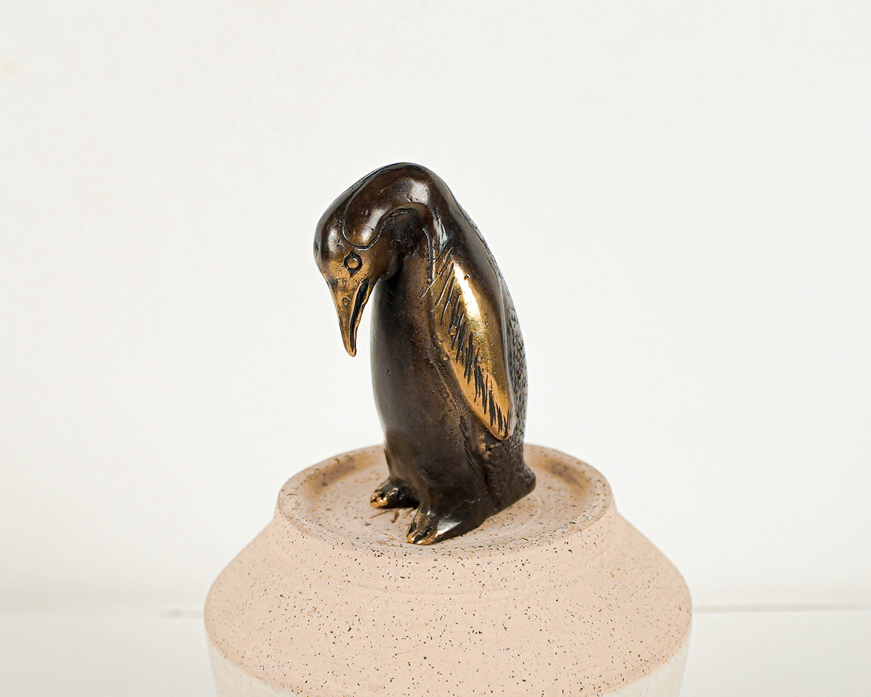 Bronze Penguin Figurine, 2.8"  Animal Statue, Brass Decor, Bronze Art, Animal Ornament, Bird Statue, Nursery Decor, Gift for Women