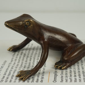 Frog Bronze Statue, 1.9&quot; Animal Figurine, Bronze Frog Figurine, Brass, Animal Statue, Housewarming, Miniature, Office Decor, Gift for Him