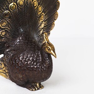 Bronze Peacock Figurine, 5.6 Inch Animal Statue, Brass Decor, Animal Ornament, Nursery Decor, Livingroom Decor, Gift for Her, Memorial Gift image 8