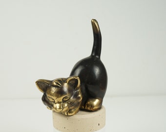 Bronze Cat Figurine, 4.3" Animal Statue, Kitten, Brass Decor, Animal Ornament, Nursery Decor, Home Decor, Gift for Mother, Gift for Her