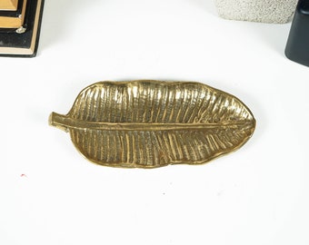 Bandeja de Bronce con Hoja de Plátano, Plato de Bronce, Plato de Fruta, Bandeja Decorativa de Escritorio, Decoración de Cocina