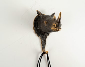 Bronze Rhino Hook, 6.3" Animal Figurine, Wall Hook, Unique Miniature, Antique, Unique, Handmade, Office Decor, Gift for Him, Memorial Gift