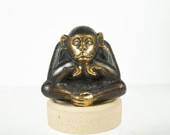 Bronze Sitting Chimpanzee Figurine, 4.6" Statue, Brass Sculpture, African Animal Ornament, House Decor, Housewarming, Holiday Gift