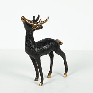 Bronze Deer Figurine, 5&quot;  Statue, Brass Decor, Animal Ornament, Antlers, African Animal, Handmade Decor, Office Decoration, Gift for Her